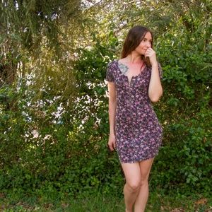 Floral Zip-Front Bodycon Dress